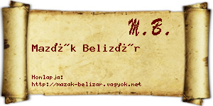 Mazák Belizár névjegykártya